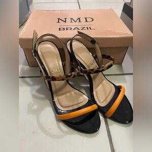 NMD Brazil Leopard Print Sandals with Orange Accents